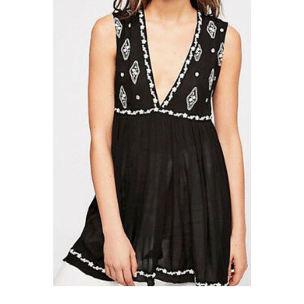 Free People Embroidered Sleeveless Blouse